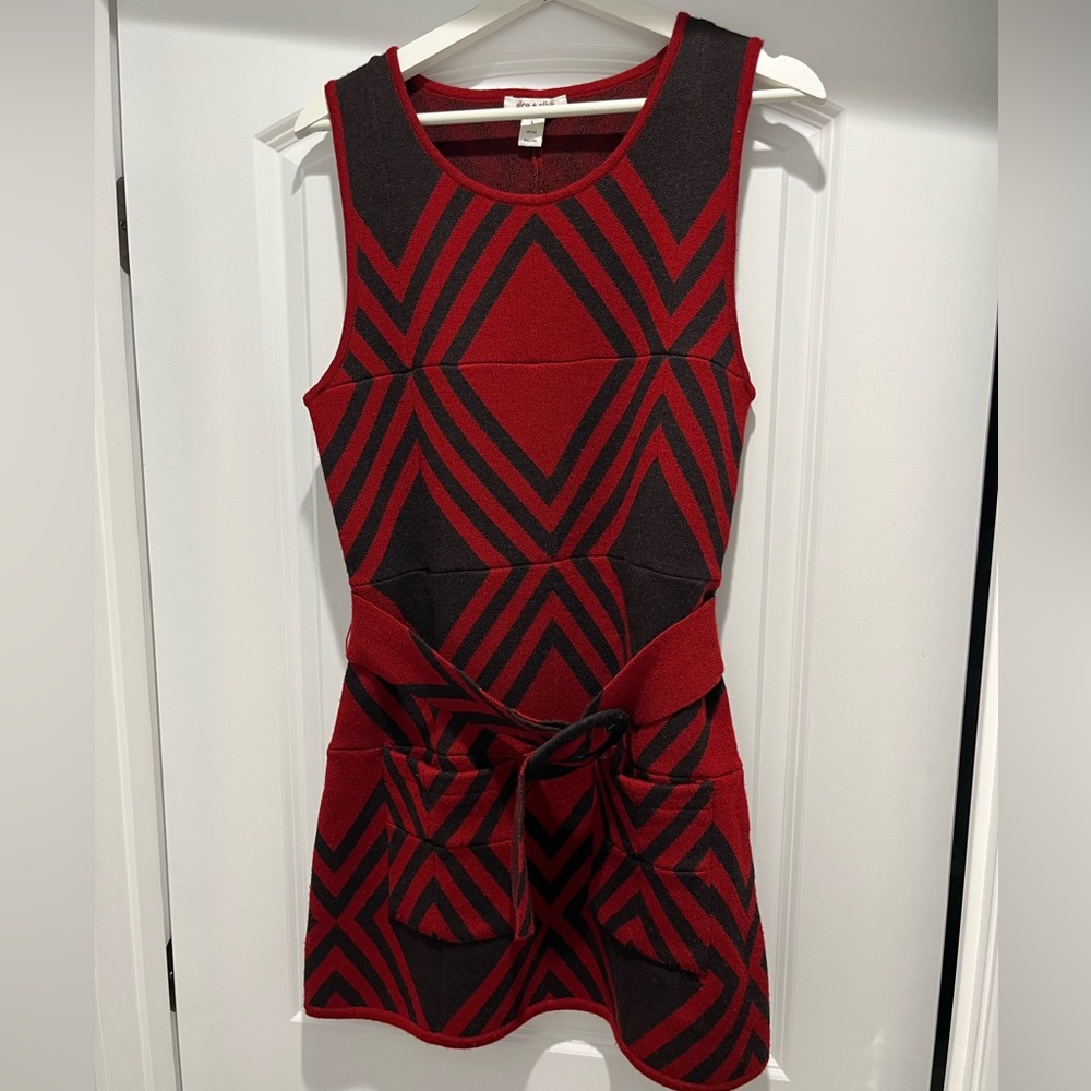 Alice + Olivia Wool Geometric Print Mini Belted Shift Dress Size Large
